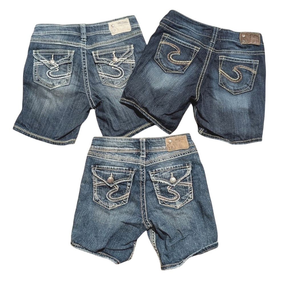 Silver Suki Flap Surplus 26 Denim Jean Shorts Faded Wash 3 Pairs Bundle Lot!